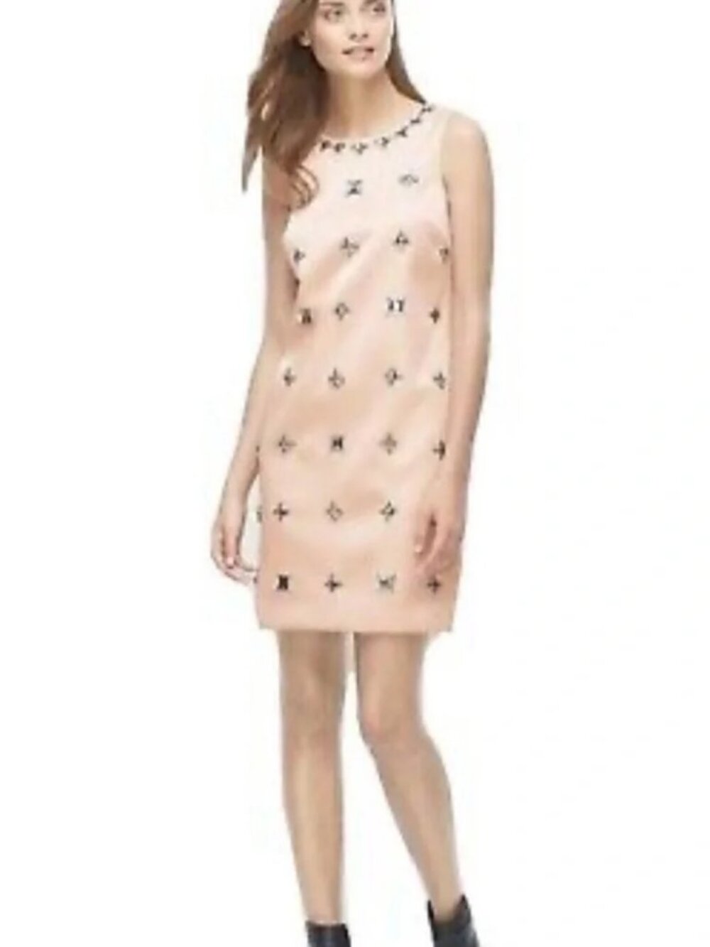 NWT Ann Taylor Sandstone Pink Jeweled Shift Dress Size 2